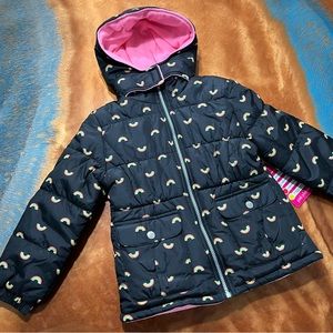 NWT Pink Platinum Rainbow Hooded Print Winter Coat black multicolor size 14/16